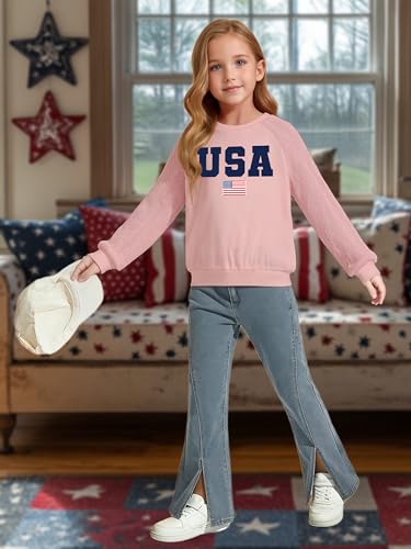 Image of CAZYCHILD Girls 4th of July Shirt Boys USA Tshirt Kids American Flag Sweatshirt Patriotic Pullover Tee Tops