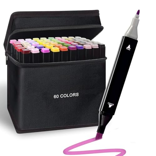 VIKIBO Alcohol Markers Set, 60 Colors Dual Tips Blender Art Markers for Drawing Sketching Booking Coloring Artist Markers Pen with Carry Case
