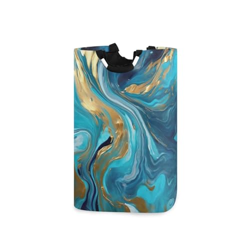 Jihqo Laundry Hamper Basket Abstract Marble Blue Collapsible Nursery Storage Bin Waterproof Clothing Baskets for Home Bedroom Bathroom Washing Room