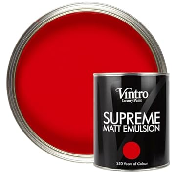 Vintro | Red | Luxury Matt Emulsion | Smooth Chalky Finish | Multi Surface Paint | for Walls, Ceilings, Wood and Metal (Red) 1L