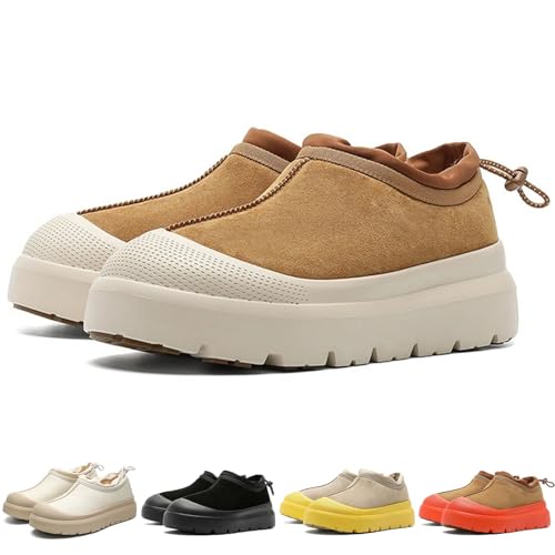 RVDDIHU Kids Suede Warm Platform Slippers for Boys Fashion Plush Mini Boots Girl Outdoor Ankle Snow Boots Big Little Kids Toddler Winter(Brown White/39)