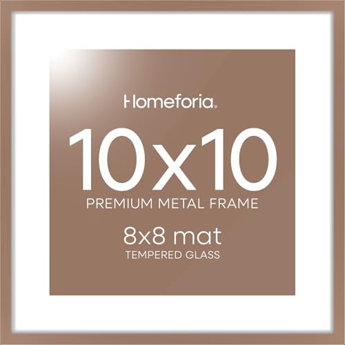 Image of Homeforia 10x10 Mocha Picture Frame, High-End Metal, 8x8 Mat, Glass | High End Aluminum, Tempered Glass, Acid-Free 8x8 Removable Mat, 10x10 in Edge-to-Edge Display 10x10, Wall Kit, Set Of 2
