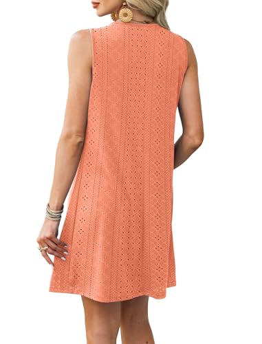 Image of RUMIA Swimsuit Coverup for Women Summer Sleeveless Beach Dress | Crew Neck, Pockets, Eyelet, Boho, Above knee Length, A-Line. Everyday wear, Sundresses, Cruise Wear, Vacation essential