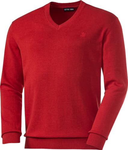 Otto Kern Pullover Herren mit V-Ausschnitt, Strickpullover aus 100% Baumwolle, Bequemes Sweatshirt in Regular-Fit Passform, Rot, Gr. M