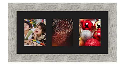Cadres Photos pêle mêle multivues Noir 3 Photo(s) 10x13 Passe Partout, Cadre Photo Mural 40x18 cm Taupe Gris, 3.5 cm de Largeur