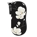 MoKo Sunglasses Soft Case Ultra Light Neoprene Zipper Eyeglass Case with Belt Clip, Black & White Magnolia