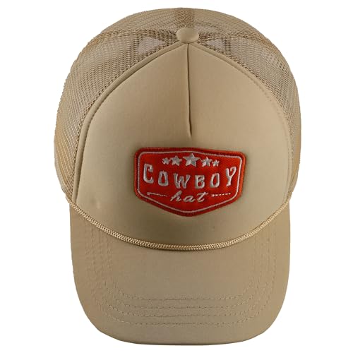 Image of Embroidered Cowboy Trucker Hat Mesh Beach Hat for Ladies and Men Summer Stars Patch Trucker Cap