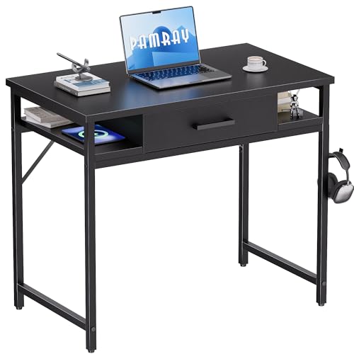 Pamray 32 Inch Small Computer Desk with Drawers for Bedroom Small Spaces
