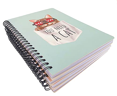 4 Pack A5 Spiral Notebook Journal,Wirebound Ruled Sketch Book Notepad Diary Memo Planner,A5 Size(8.3X5.7") & 80 Sheets (Cartoon Cats) #TOP5