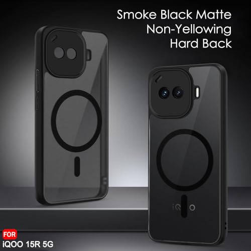 Image of TheGiftKart Hybrid Shockproof Back Cover Case for iQOO 15R 5G Compatible with MagSafe | Hard Back Cover Case for iQOO 15R 5G (PC & TPU, Translucent Smoke Matte Back, Black Sides)