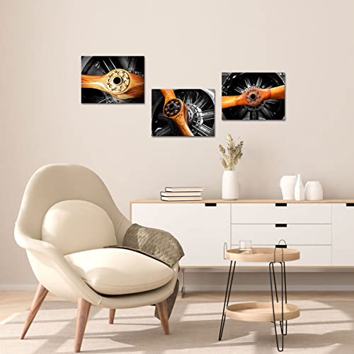 Lyerartork Retro Black And White Airplane Propeller Pictures Wall Decor Vintage Brown Wood Aircraft Blade Aviation Prints Canvas Artwork For Industrial Workshop Flight Mechanical Engineer Office Wall Decoration Gift #TOP2