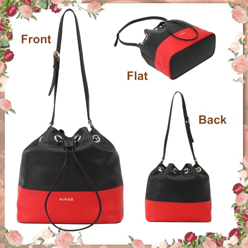 Banuce Top Grain Leather Bucket Bag for Women Stylish Drawstring Ladies Shoulder Bucket Purse4