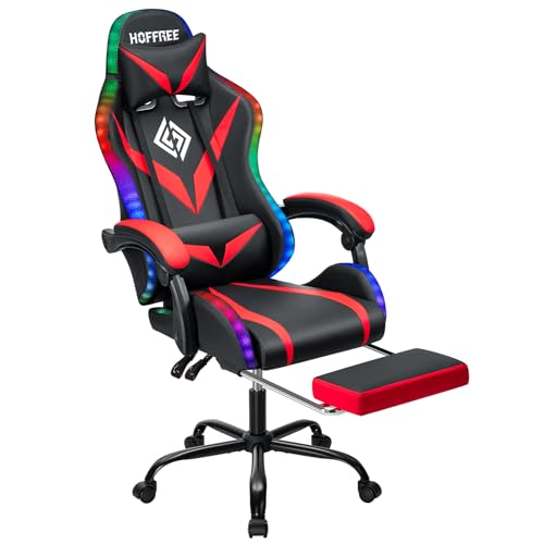 RGB Gaming Chair with Bluetooth Speakers and LED Lights Ergonomic Massage Computer Game Chair Music...