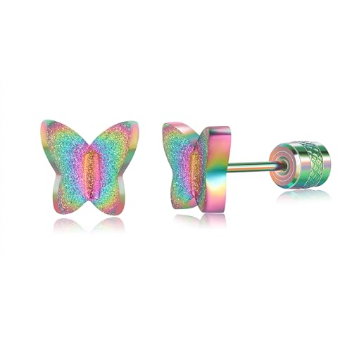 Titanium Star Butterfly Screw Back Earrings for Women Surgical Stainless Steel Hypoallergenic for Sensitive Ears Animal Ear Studs