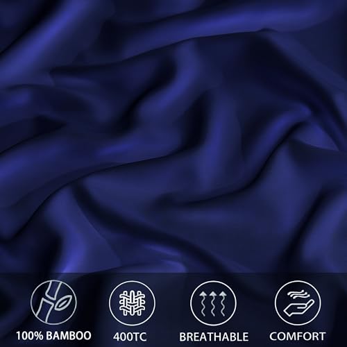 Image of RD TREND Microfiber Satin Weave Fitted Bedsheets for Queen Size Bed 78x60x10 Inch with 2 Pillow Covers-18x28 Inch | 400 TC All Around Elastic | Blue
