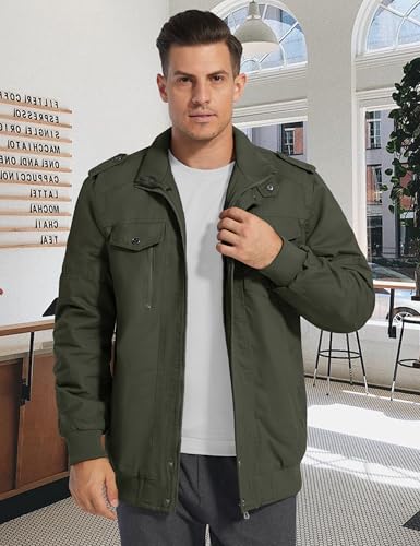 Image of CRYSULLY Men's Winter Casual Thicken Multi-Pocket Field Jacket Outwear Fleece Cargo Jackets Coat