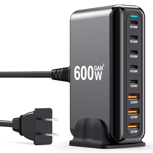 USB C Charger Block 600W Multi Port USB Fast Charging Station Hub GaN PPS PD 140W 100W Type C Wall...