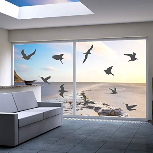 QUALIVEAU® 10-18cm große Aufkleber zum Schutz vor Vogelschlag | Komplett - Set mit Verklebehilfe | Farbe: Dunkelgrau Cover