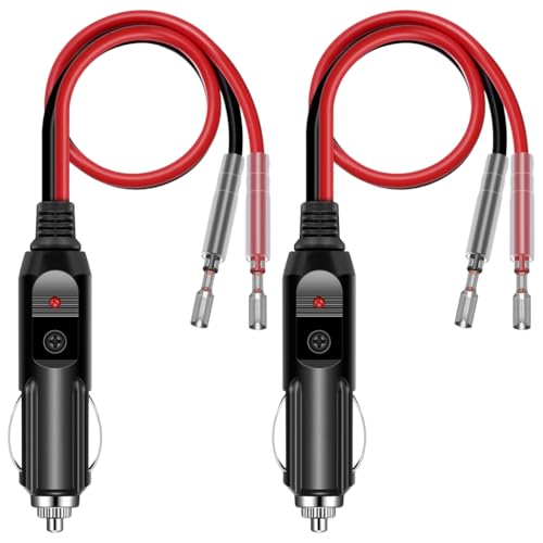 Image of STHIRA 2PCS 12V 24V Car Cigarette Lighter Socket Power Plug with 30cm Bare Wire Leads DC Adapter Connector Inline Fuse Replacement for Truck RV Accessories