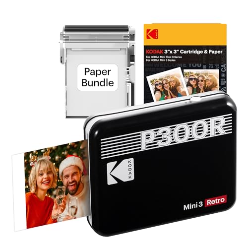 Image of Kodak Mini 3 Retro, Portable Photo Printer + 68 Sheets Bundle, Black