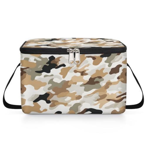 GzLeyigou Brown Camouflage Lunch Bags for Women Men 9 Cans, Hot & Cold Food Delivery Bag Insulated Grocery Bag Insulated Lunch Box Abstract Military Cooler Bag for Office Work Picnic Beach