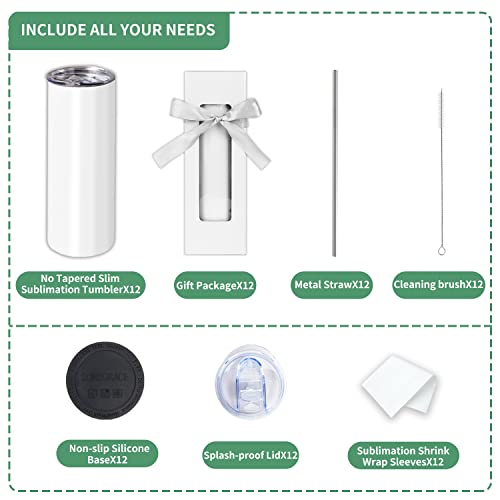 Slim 20oz Sublimation Tumblers 12 Pack