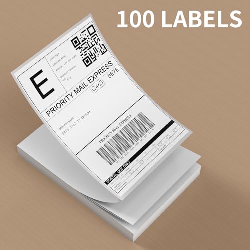 Image of Rongta Fanfold 4x6 Direct Thermal Labels, Perforated Shipping Label Printer Paper for Lable Printers, Clear Printing and Strong Adhesive (White 4x6, 1 Stacks | 100 Labels)