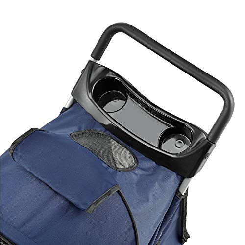 pro.tec Hundewagen 'Niceville' Pet Stroller Hundebuggy Regenschutz zum Schieben Roadster inkl. Einkaufstasche Blau