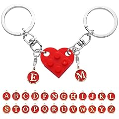 LECTNORE Key Ring Personalised Keyring, Heart Keyring Cute Keychain Personalised Brick Matching Heart Keychain for Couple Friend Valentines Christmas Anniversary Birthday(Red, 1 Pair)