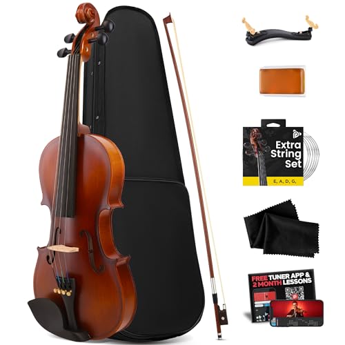 Pyle 1/2 Size Beginner Violin Starter Kit, Violin Starter Package with Travel Case & Bow, Extra Strings, Digital Tuner, Shoulder Rest & Cleaning Cloth for Students, Kids, Adults