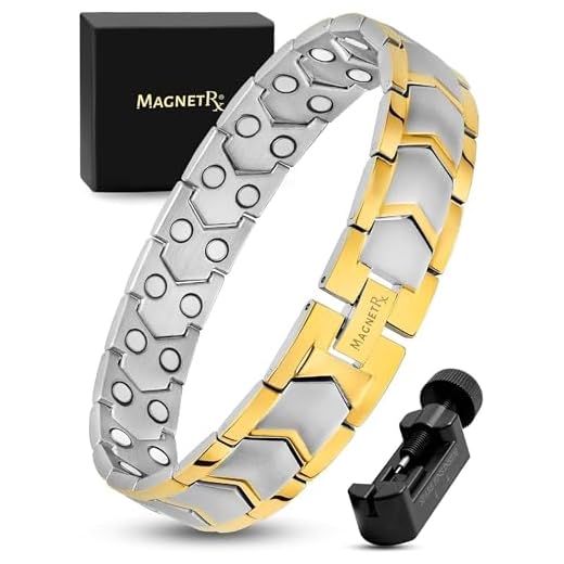MagnetRX® Ultra Strength Magnetic Bracelet - Arthritis Pain Relief & Carpal Tunnel Relief Magnetic Therapy Bracelets for Men - Adjustable with Sizing Tool (Silver & Gold)