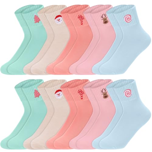 Image of Eurzom 10 Pairs Socks Womens Crew Elastic Ankle Length Cotton Socks Aesthetic Cute Lightweight Low Cut Gifts for Women