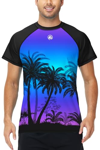 Image of AOBUTE Mens Swim Shirts Short Sleeve UPF 50+ Sun Shirt Quick Dry Rash Guard Fishing Swimming Shirt