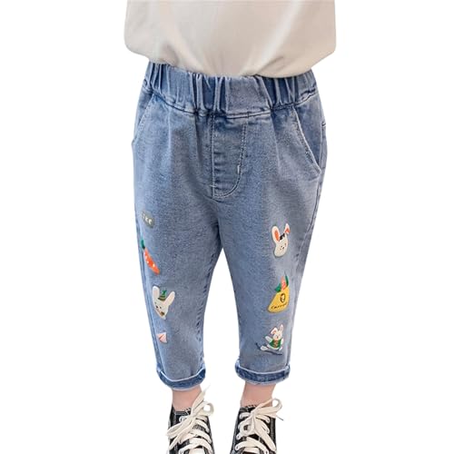 Straight Elastic Waist Denim Jeans for Infant Girls Cute Print Stretch Denim Jeans Joggers Casual Baggy Pants Trouser
