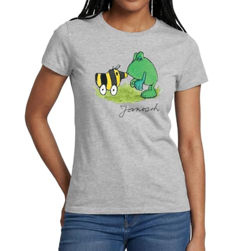 Spreadshirt Janosch Frosch Tigerente Kuss Frauen T-Shirt, L, Grau meliert