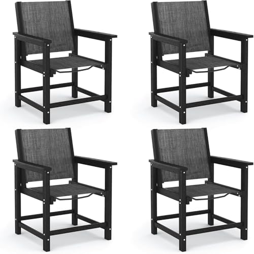 Image of Amopatio Outdoor HDPE Dining Chairs Set of 4 All-Weather Patio Chairs with Textilene Backrest Heavy Duty for Porch Backyard Deck Lawn Garden, Black