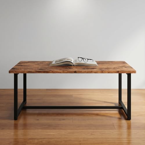 Table basse métal et bois brun vintage table de salon rectangulaire compacte - 4