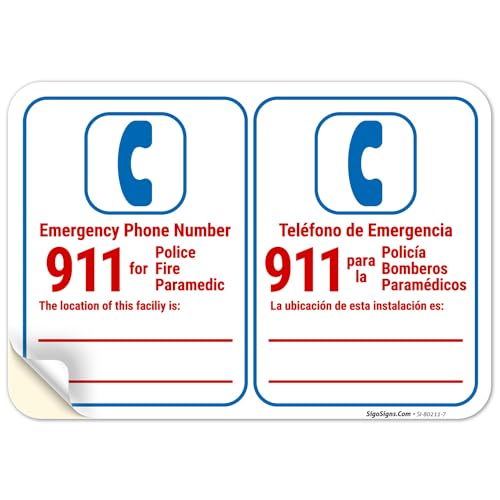 Emergency Phone Number for Police Fire and Paramedic Bilingual Sign,