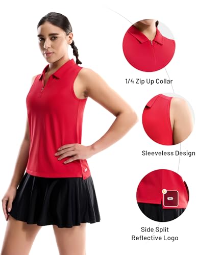 Image of MIER Womens Sleeveless Golf Shirts - Quarter Zip UPF 50+ Collared Polo Tank Tops, Quick Dry Zip Up Tennis Sports Active Tee