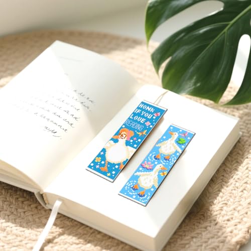 Image of FREEBLOSS 6 Set Cross Stitch Bookmark Kit 11CT Cartoon Duck Stamped Embroidery Bookmark Kit with Instructions 6 Back Felt Bookmarks Making Set for Adults Book Lovers, 8 inchx2.4 inch