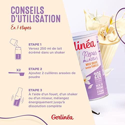 Gerlinéa Boisson Milkshake goût Vanille Substituts de repas riche en protéines Poudre à reconstituer contient 15 repas 220385 – Image 4