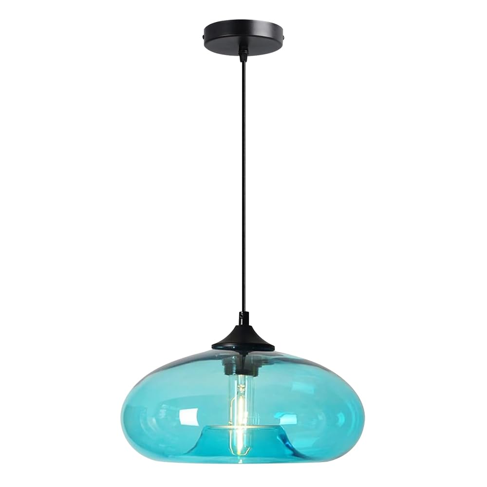 GUOGUOSM Creative Single Head Hanging Lamp, Nordic Industrial Style Glass Chandelier, Height Adjustable Pendant Light, Corridor Dining Room Bedroom Decorative Lighting Fixtures