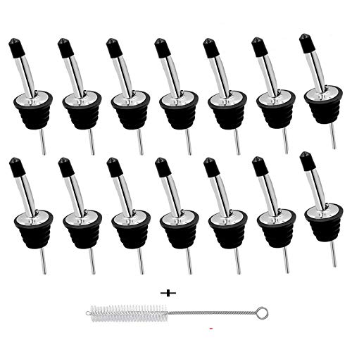 14 x Boquillas Acero Inoxidable licuadora Velocidad Botellas Licor vertidores con Tapa Goma para Licor Vino petróleo Licor Jarabe vinagre Ensalada Jugo etc