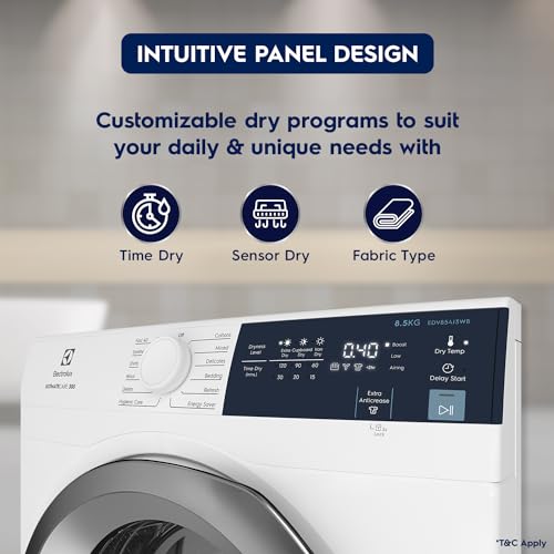 Image of Electrolux 8.5Kg Fully Automatic Vented Clothes Dryer Machine, Reverse Tumbling, Smart Sensors, Colour Care, Drying Only - No Washing Function, White, UltimateCare 300, EDV854J3WB