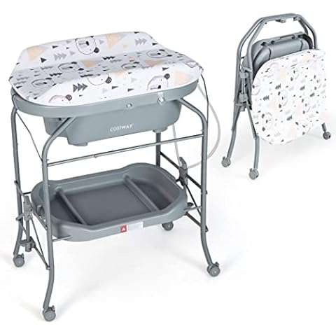 COSTWAY 4-in-1 Baby Changing Table with Bathtub Cover