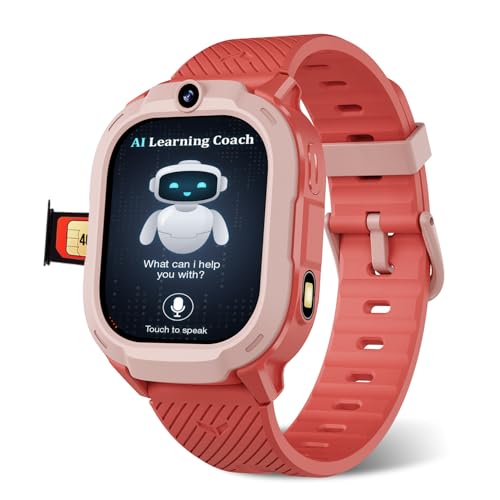 Image of sekyo 4G Smart Watch for Kids | AI Learning Coach, Whatsapp, Video Calling, GPS Tracker, Health Monitoring, Habit Coach| Edu-Games, Step Count (Red, Neo Ai)