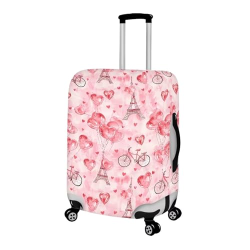 Image of Mumeson Eiffel Tower Heart Luggage Cover for Suitcase Protector Zipper Closure Baggage Case Protective Fit 18-32 inch Suitcase Elastic Covers