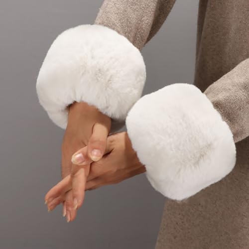 Image of 2 Pairs Faux Fur Boot Covers Winter Wrist Cuff Warmers Fluffy Leg Warmers Fuzzy Cuffs Short Wrist Warmers White