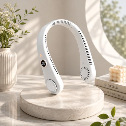 Image of Gesto Portable Neck Fan Rechargeable - Hands-Free Neck Fan for Summer With 1500 mAh Battery & Display | 5-Speed 360 Airflow, USB Charging Personal Fan for Home, Kitchen, Gym, Travel, Running