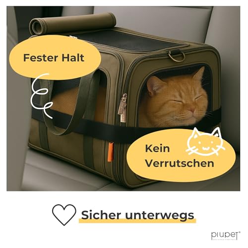 PiuPet® Katzentransportbox I Ideal für Katzen I Stabile Transporttasche mit großem Blickfeld I Transportbox Katze Groß - Stilvolle Katzenbox mit herausnehmbarer Fleecematte